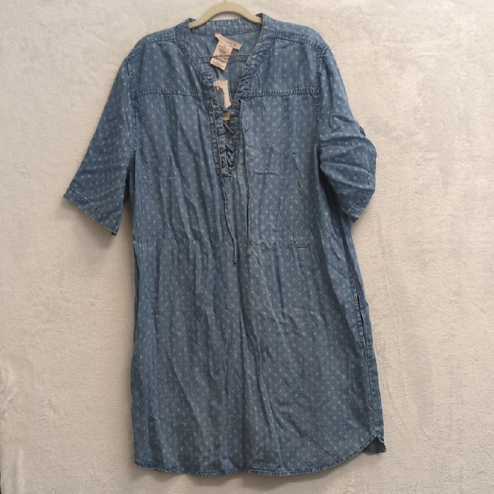 Philosophy Women's Tencel Lace Up 3/4‎ Sleeve Midi Dress Size XXL